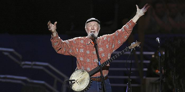 MUSICIAN PETE SEEGER SINGS AMAZING GRACE DURING A CONCERT CELEBRATING HIS 90TH BIRTHDAY IN NEW YORK